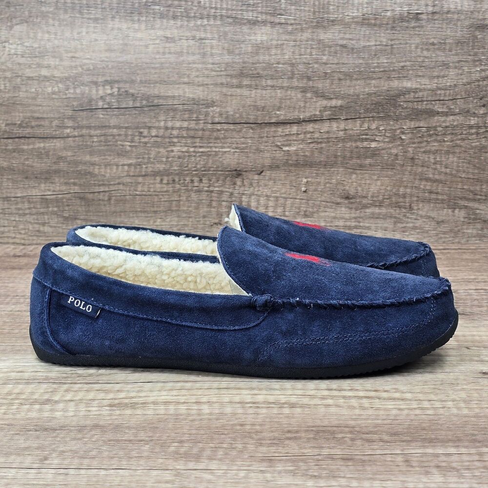 Polo Ralph Lauren Dezi IV Men's Size 9-10 Navy Blue Suede Moccasin Slippers NEW